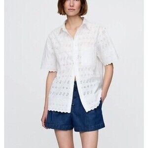 Gap x Doen White Button-Down Eyelet Button Up Shirt Large